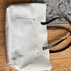 Portland Leather Cream Tote with Brown Straps